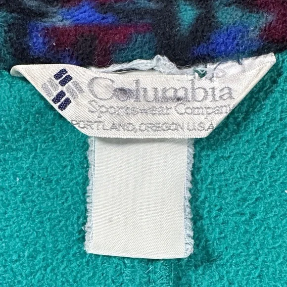 Vintage 90s Columbia Fleece Jacket Teal Blue Abstract Collar USA Made Men’s XL